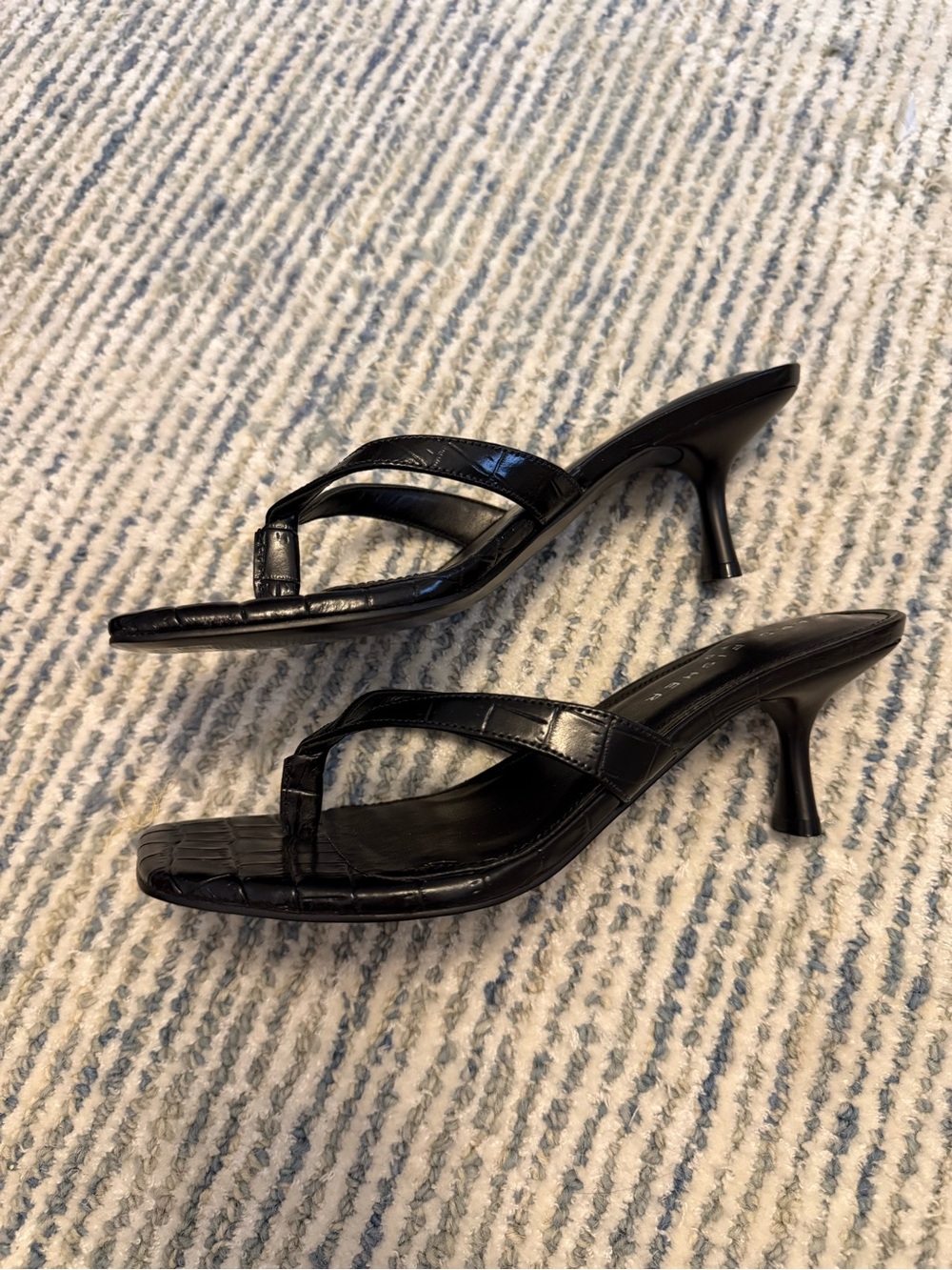 Marc Fisher Black Croc-Texture Square-Toe Thong Mules - Picture 7 of 10